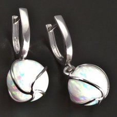 Silber-Ohrhänger-weiß Opal