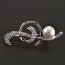 Silberbrosche mit Perle und Zirkonen