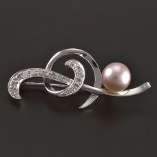 Silberbrosche mit Perle und Zirkonen